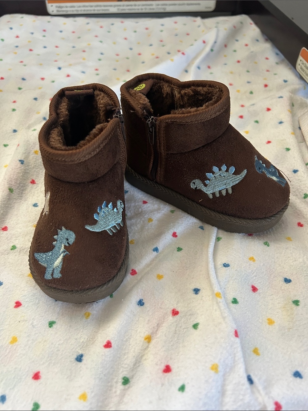 Brown Dino Embroidered Kids Booties - Cozy Slip-On Boots - Picture 7 of 7